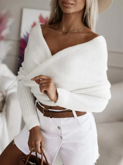 'Laurel' Long Sleeve Cropped Knit Top - Celes Fashion